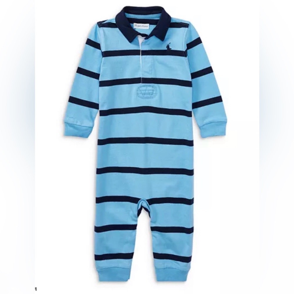 Ralph Lauren Light Blue & Navy Striped Cotton One-Piece